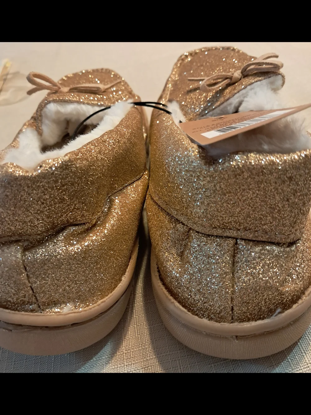 Portland Kids' Glitter Moccasin Slippers - Champagne Sparkle
